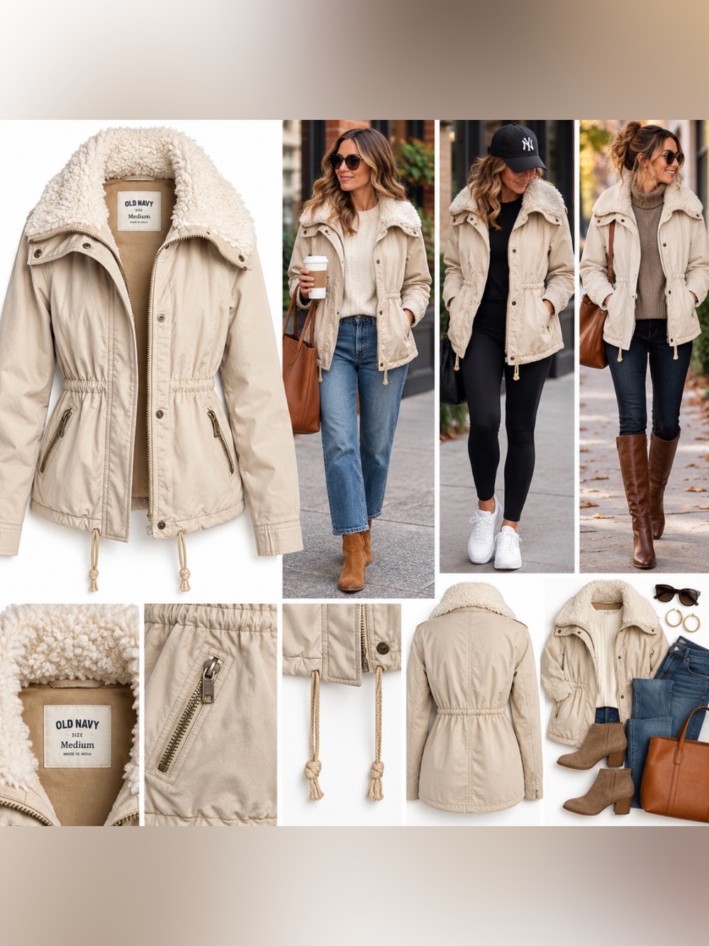 Old Navy 2011 Sherpa Collar Utility Parka Jacket Women’s Medium Cream